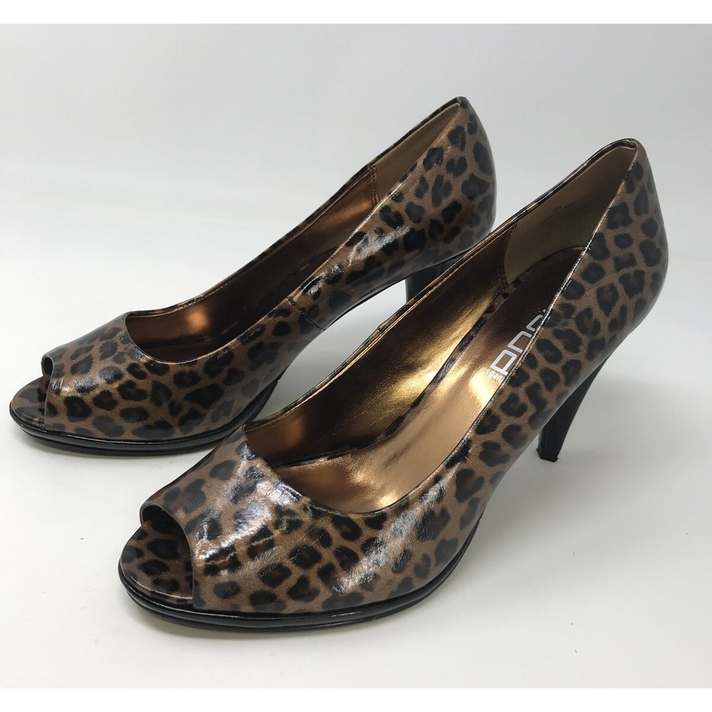 Moda Spana Tortoise Shell Print Brown Platform Slip On Pump Heel Shoes Sz 8